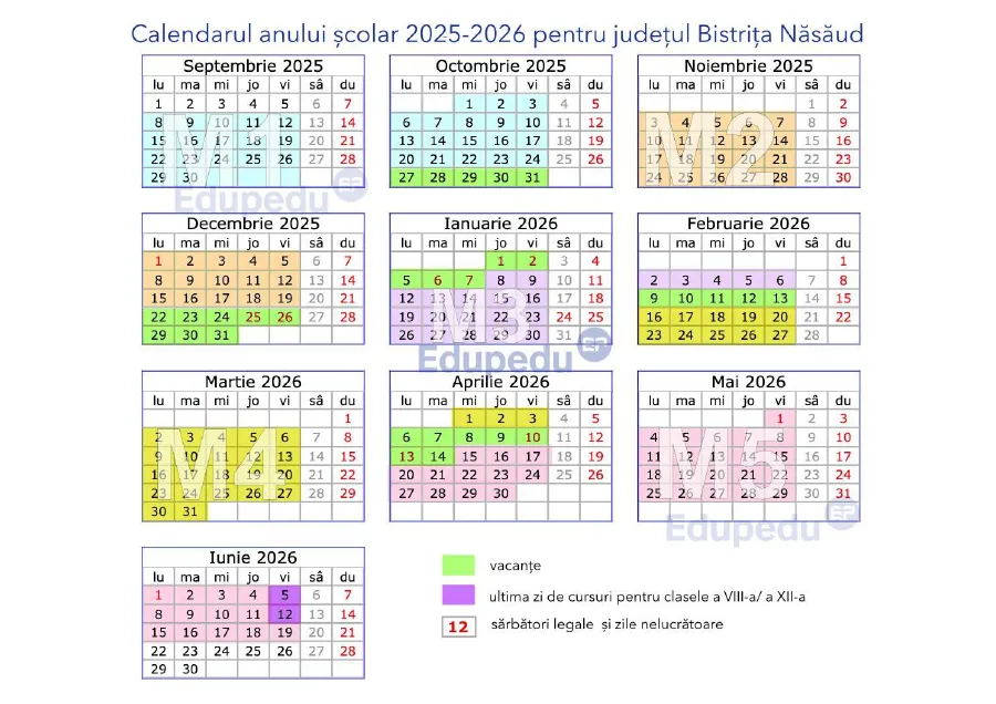 Previzualizare document: Calendarul anului școlar 2025–2026, județul Bistrița-Năsăud